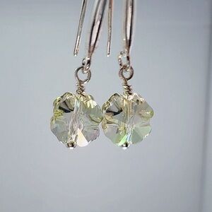 Elegant Sterling Silver Crystal Green Four Leaf Clover Earrings!